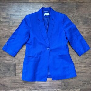 Calvin Klein Womens One-Button Blazer Jacket Royal Blue Office Work 10P